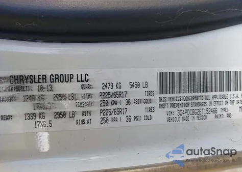 2014 Dodge Journey Sxt z USA, uszkodzony, nr VIN 3C4PDCBG2ET152466